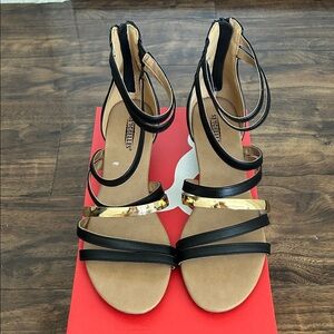 Seychelles Black and Gold Strappy Heels - Size 10M